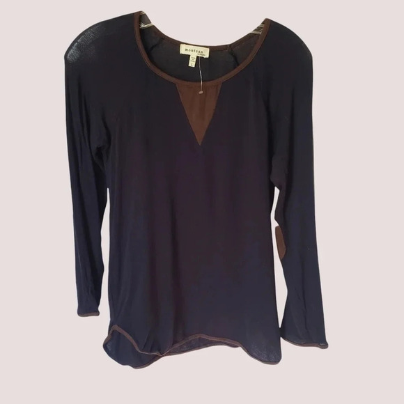 Monteau tunic tee with faux suede trim navy color size large - Picture 1 of 8